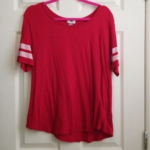 Old Navy L Red Raglan Tee with Striped Sleeves